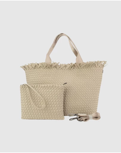 Chuchka - Woven Neoprene X-Large Beach Tote - Fringe Beige