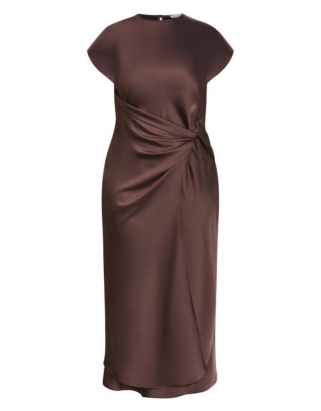 City Chic - Plus size Beatrix Knot Satin Dress - truffle