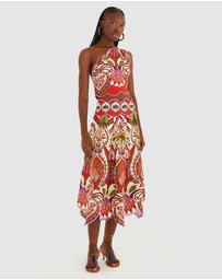 Farm Rio - Odara Red Scallops Midi Skirt