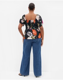 City Chic - Plus size Daydreams Print Corset Top - black