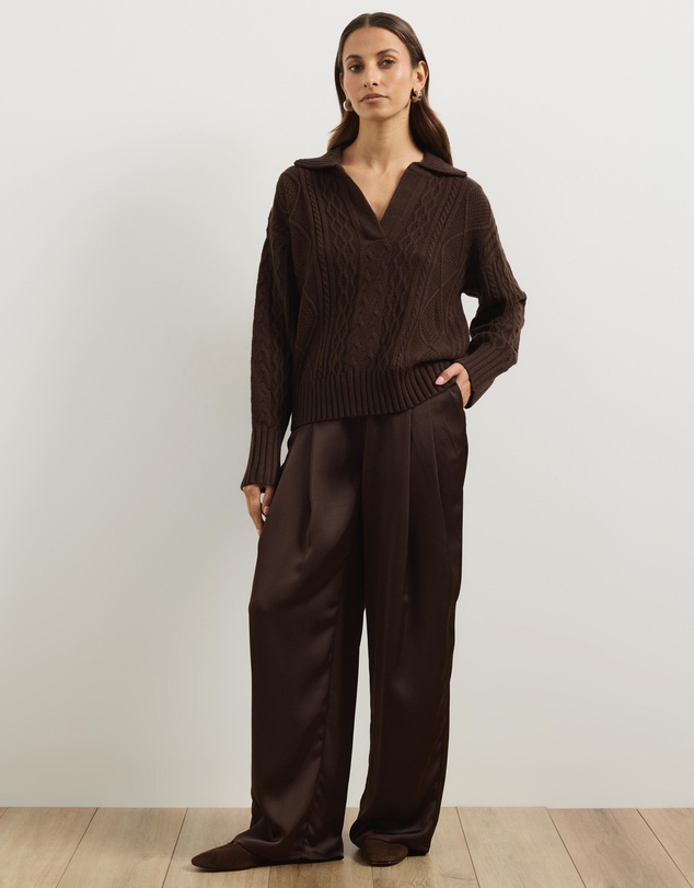 Atmos&Here - Faye Cable Knit Pullover With Collar