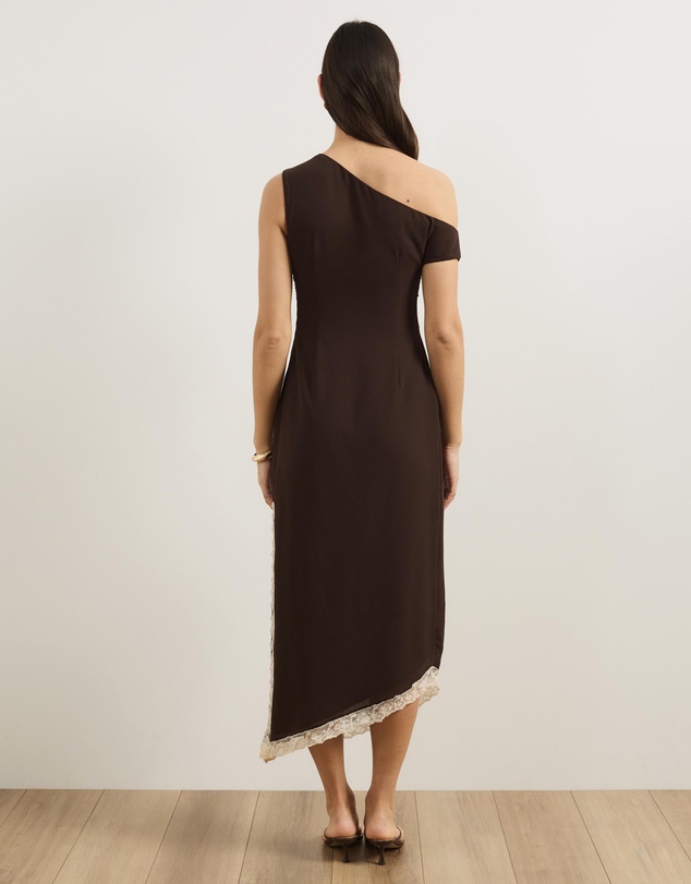 Atmos&Here - Alanna Asymmetric Midi Dress With Lace
