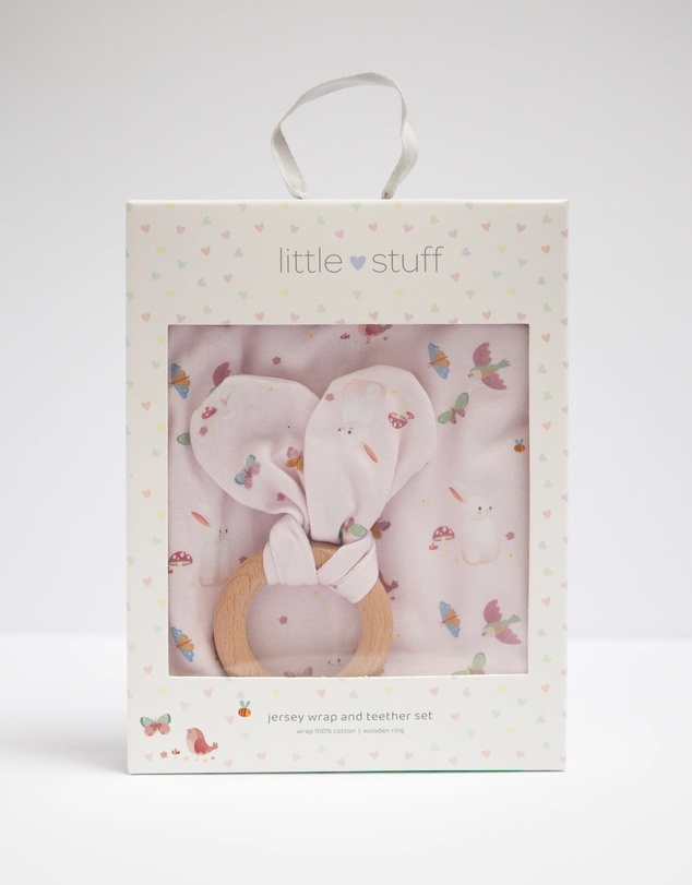 Little Stuff - Butterfly Garden Jersey Wrap With Teether Gift Set