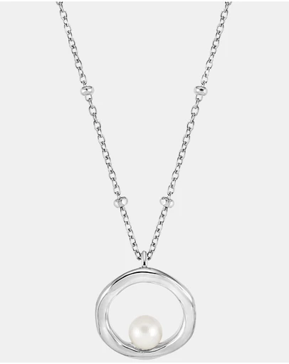 Dower & Hall - Women's Open Circle & White Pearl Waterfall Pendant In Sterling Silver