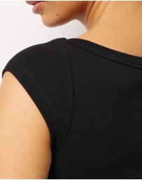 AERE - Boat Neck Cap Sleeve T-Shirt