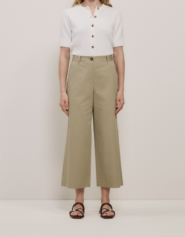 Trenery - Cropped Wide Leg Chino Pant in Olive Brown
