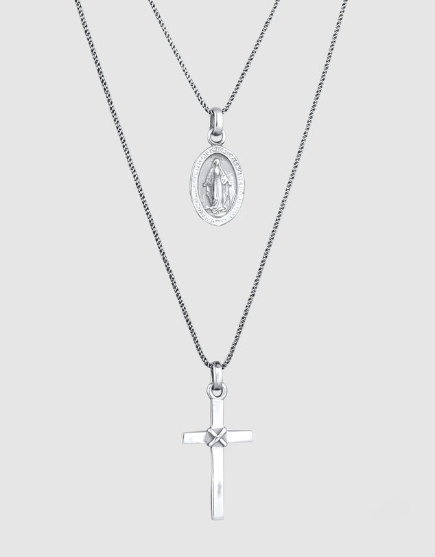 Kuzzoi - ICONIC EXCLUSIVE - Layered Necklace with Cross Pendant in Oxidised 925 Sterling Silver