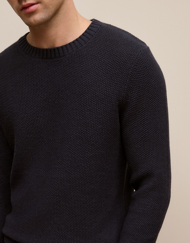 Trenery - Linen Cotton Texture Knit Crew in Navy