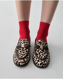 Kate Spade - Deco Bow Downtown Leopard Haircalf Loafers