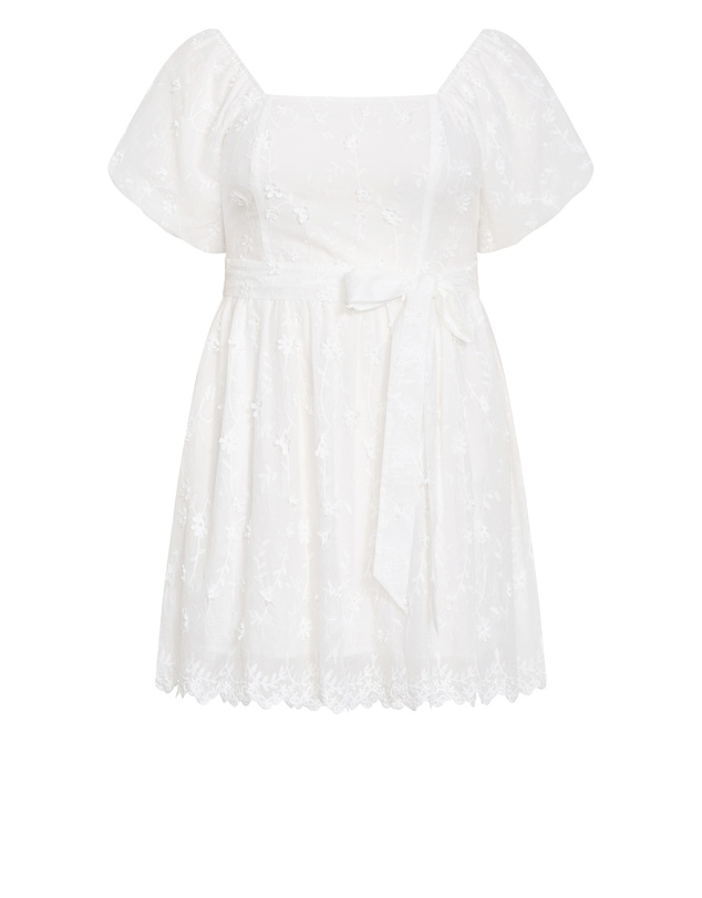 City Chic - Plus size Bridie Embroidered Puff Sleeve Mini Dress - ivory