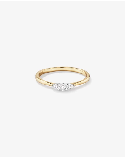 Michael Hill - 0.15 Carat TW Three Stone Round Brilliant and Oval Cut Diamond Promise Ring in 10kt Yellow and White Gold