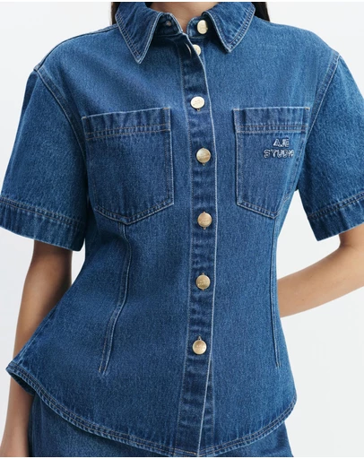 Aje Studio - Kendall Denim Belted Shirt