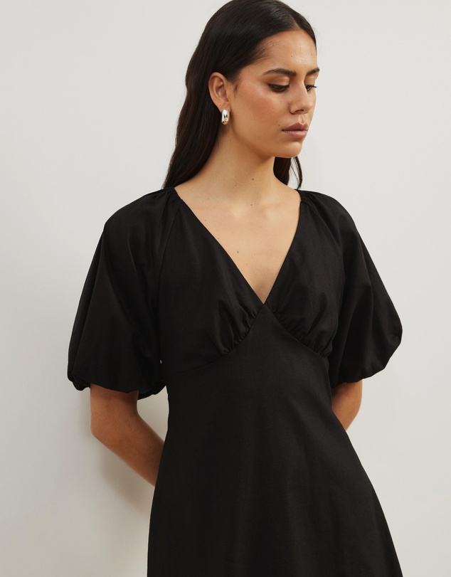 Atmos&Here - Kelly Linen Blend Puff Sleeve Mini Dress