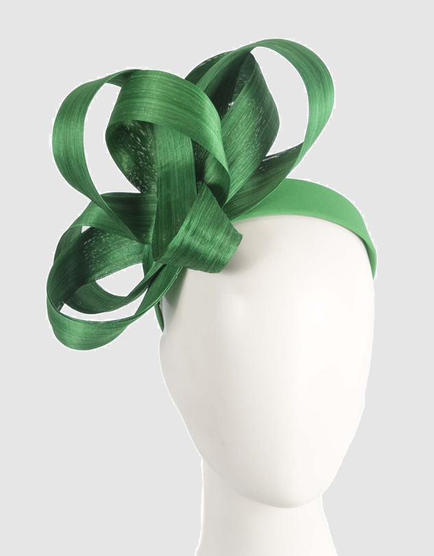 Fillies Collection - Green Silk Abaca Loops Racing Fascinator