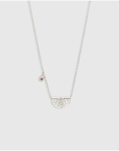 By Charlotte - Silver Lotus Birthstone Necklace - October