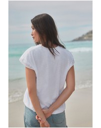 NEXT - Short Sleeve Lace V-Neck Bubblehem 100% Cotton Top