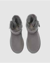EVERAU - Australian Shepherd Ugg Mini Button Sheepskin Upper UGG Boots