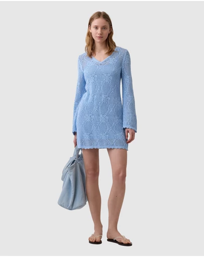 GAP - LS Pointelle V-Neck Mini Dress