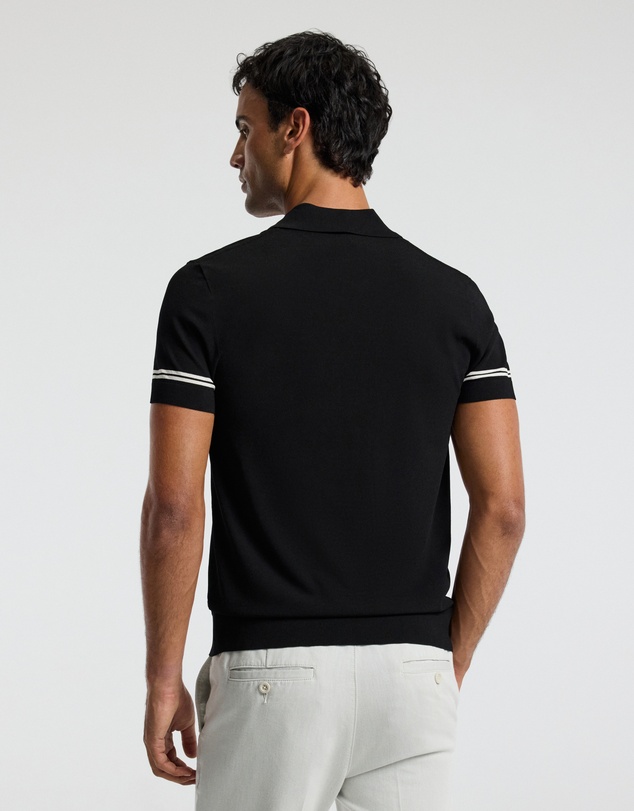 Calibre - Stripe Cuff Open Neck Polo Black