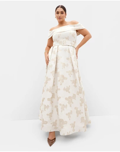 City Chic - Plus size High Status Jacquard Gown - light gold