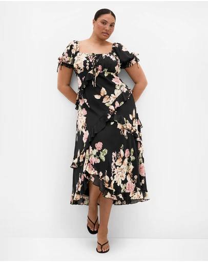 City Chic - Plus size Shayla Floral Print Maxi Dress - black
