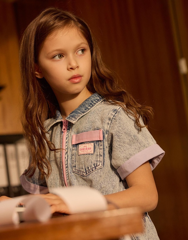 Goldie + Ace - Pastel Pop Piper Denim Belted Dress - Babies-Kids
