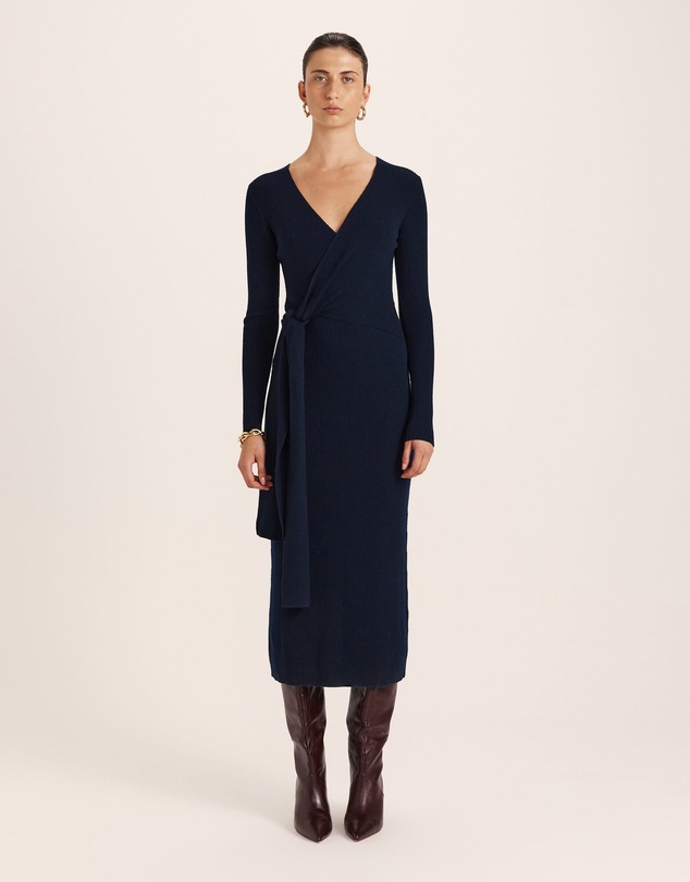 SABA - Elle Wool Blend Wrap Knit Dress