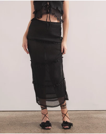 Dazie - Azaria Crinkle Frill Midi Skirt