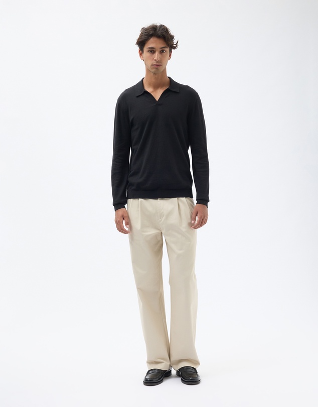 AERE - Linen Blend Knit Polo Long Sleeved