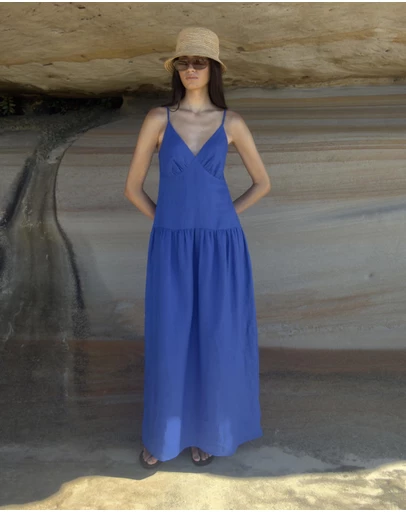 AERE - Bree V Neck Linen Maxi Dress