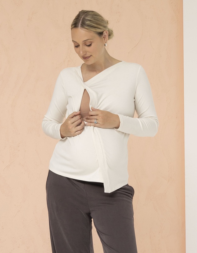 Angel Maternity - Harper Maternity/Nursing Zipper Top in Cream