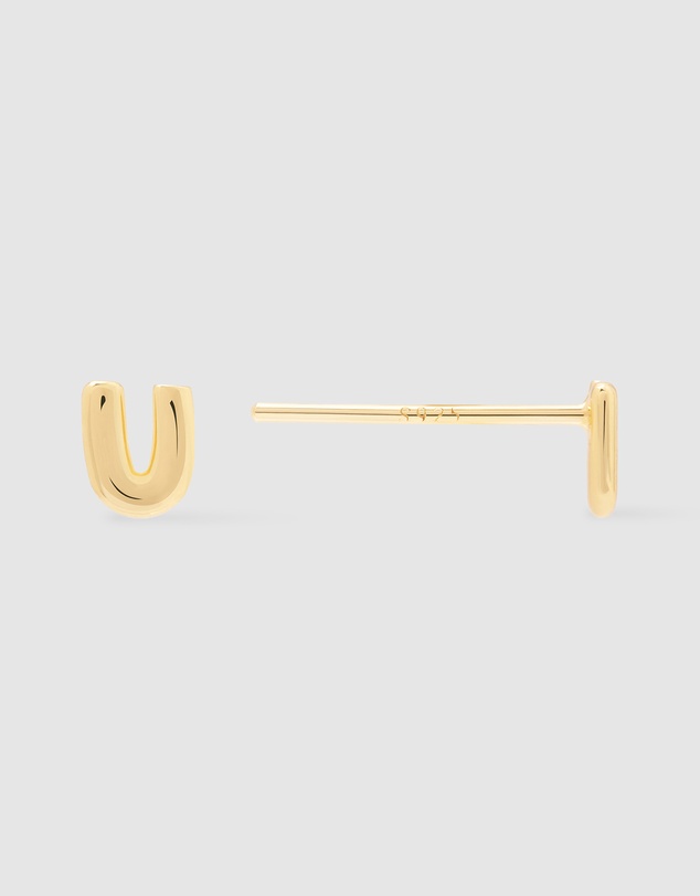 Wanderlust + Co - Alphabet Bubble Gold Stud Earrings - Letter U