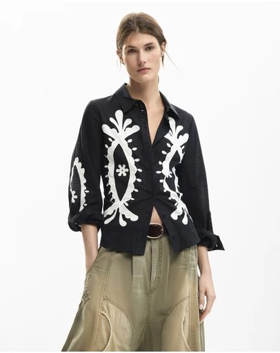 Desigual - Embroidered puff sleeve shirt