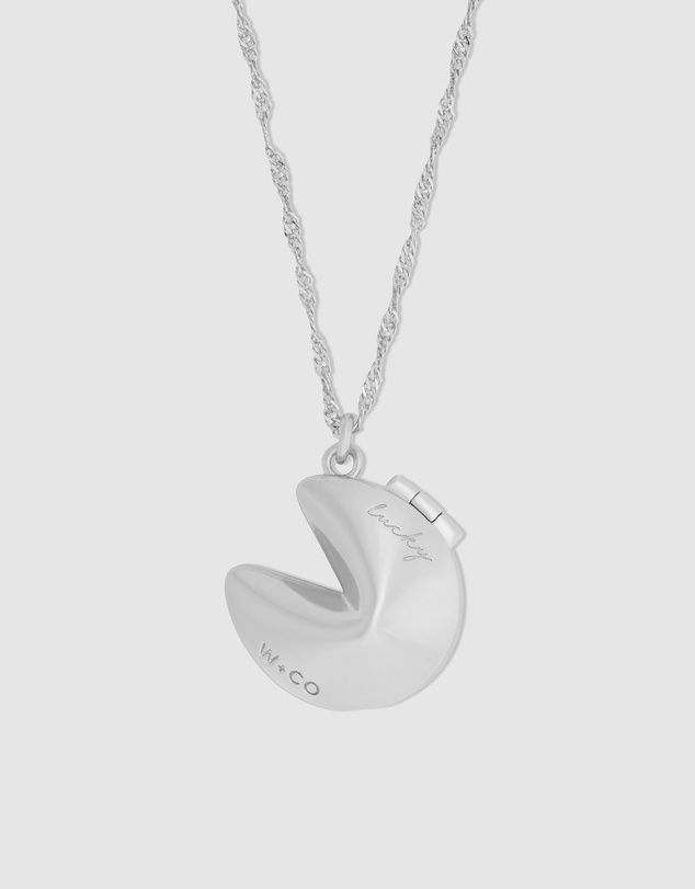 Wanderlust + Co - Fortune Cookie Silver Locket Necklace