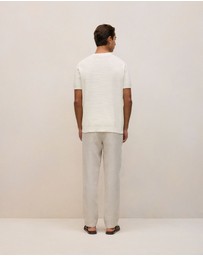Trenery - Cotton Linen Racking Stitch T-shirt in Parchment