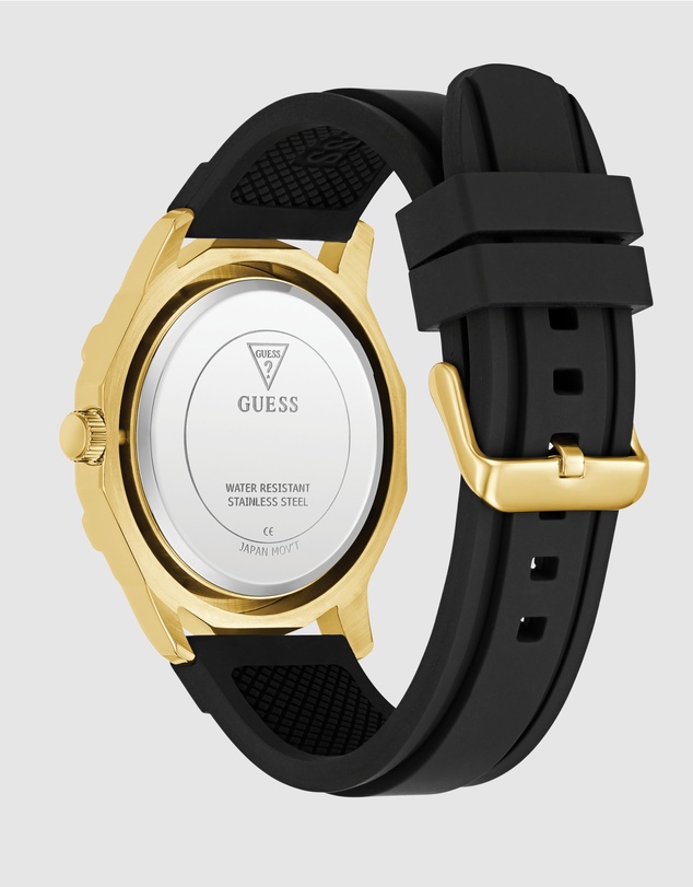 GUESS - Guess Regal Mens Black Gold Tone Multi-function Watch