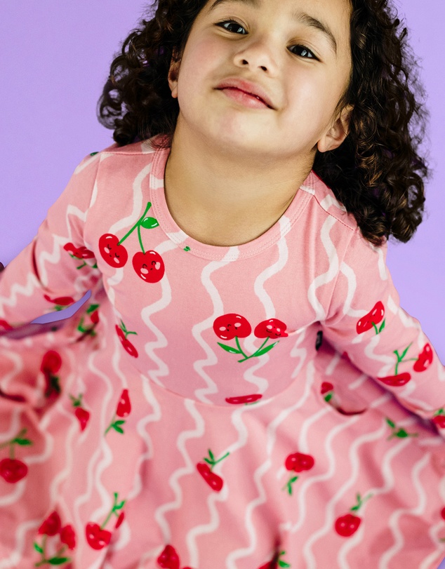 Rock Your Kid - Cherry Squiggle Long Sleeve Waisted Dress