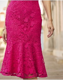 Sosandar - Premium Lace Ruffle Hem Midi Dress