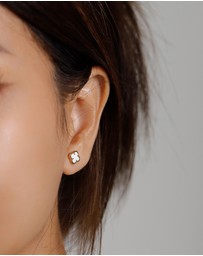 Elli Jewelry - Earrings Stud Cloverleaf Enamel White 925 Sterling Silver Gold Plated