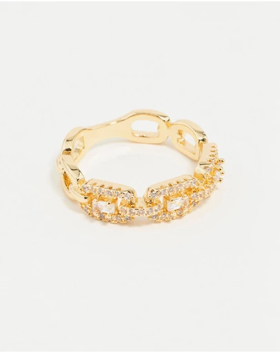 Lovisa - Gold Plated Cubic Zirconia Chain Ring