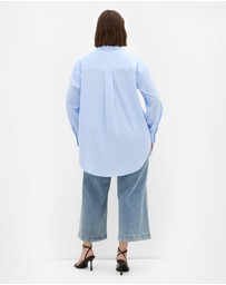 City Chic - Plus size Chiara Cotton Longline Shirt - ice blue