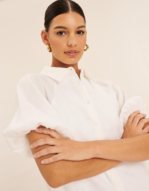 AERE - Joia Linen Puff Sleeve Mini Dress