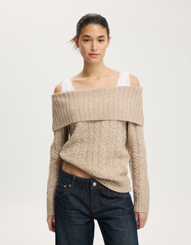 Cotton On - Fluffy Cable Off Shoulder Knit