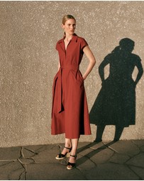 Trenery - Poplin Cap Sleeve Shirt Dress in Deep Red