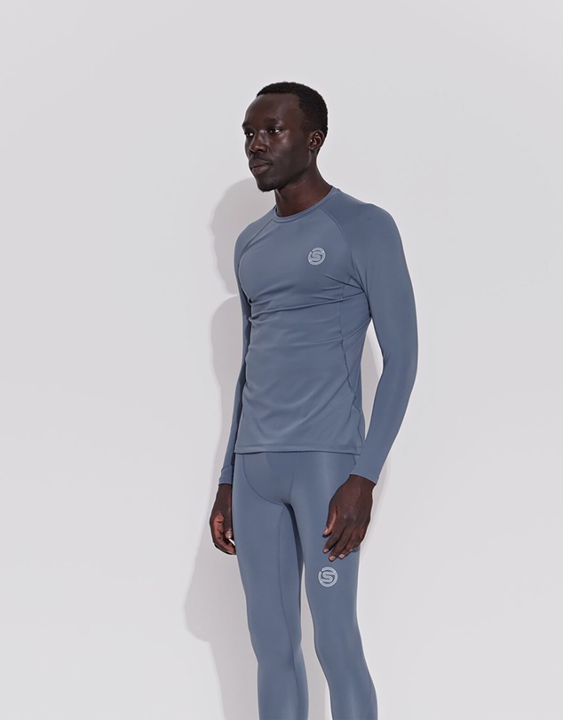 SKINS - SKINS Compression Men's Series-2 Gym Clothing Mens LS Top Blue Grey