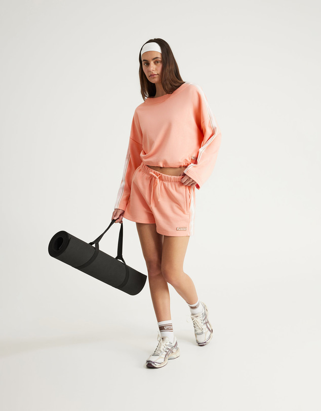 Upstate - Terry Boxy Crop Long Sleeve Top - Peach