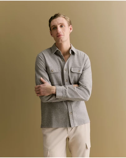 Trenery - Puppytooth Jacquard Overshirt in Asphalt
