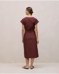 Trenery - Cotton Poplin Cap Sleeve Belted Dress in Espresso