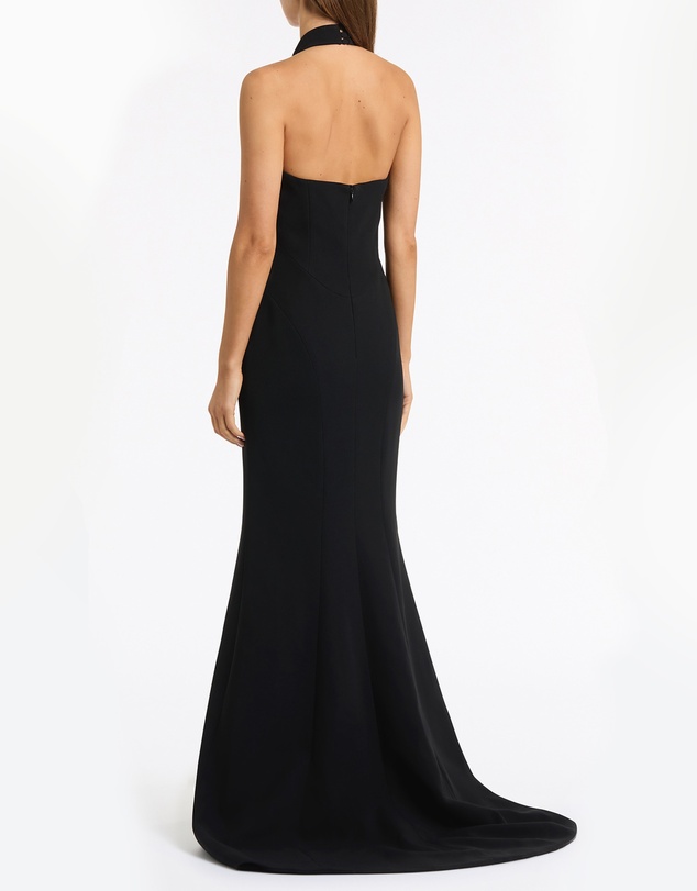 Carla Zampatti - Black Crepe Embellished Halter Gown