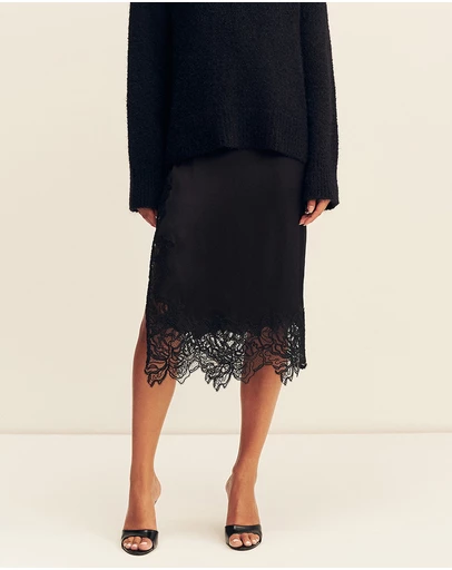 Shona Joy - Eniko Lace Split Midi Skirt